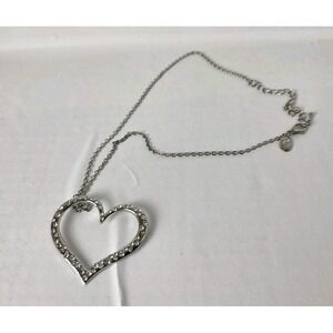 Clear Crystal Open Heart Pendant Chain Necklace‎ Silver 9.5" Long